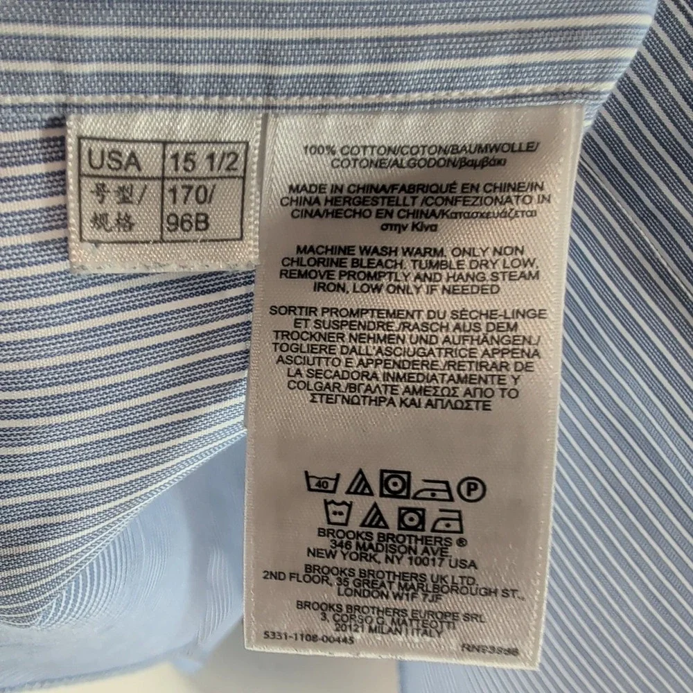Brooks Brothers‎ Regent Striped Classic Button-Up Dress Shirt Blue Sz 15.5 4/5